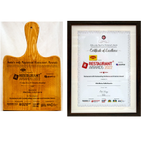 Villa Bistro Restaurant honoured for Outstanding Ambience and Interiors - Certificate of Excellence Restaurant Awards 2022